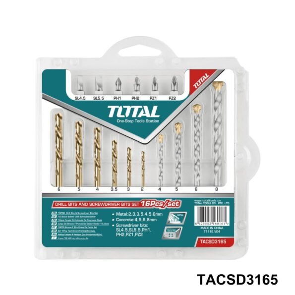 Forets et embouts TOTAL TACSD3165 16 pièces HSS 2-6 mm et 4-8 mm