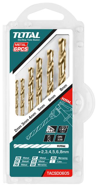 Forets hélicoïdaux HSS 6 pièces bois métal Ø2-8 mm - haute précision TOTAL TACSD0605
