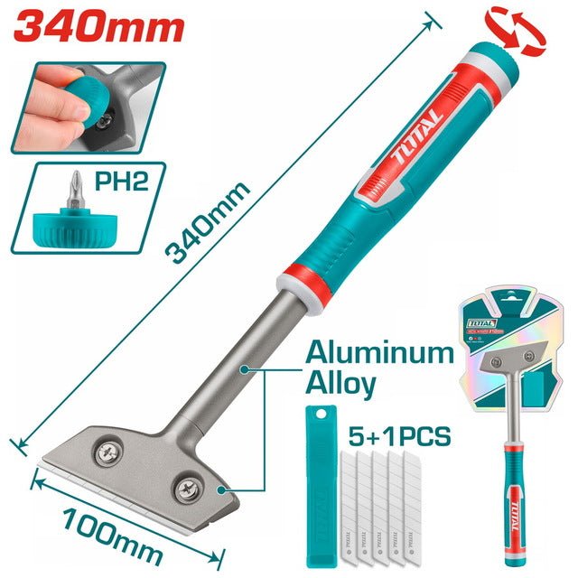 Grattoir métal 340 mm TOTAL avec 6 lames SK5 alliage aluminium TGS3088