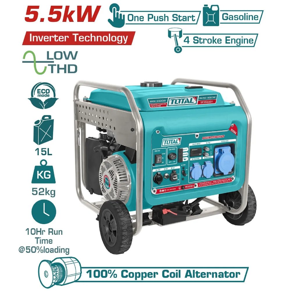 Groupe électrogène inverter TOTAL 5,5 kw essence portable TP365006