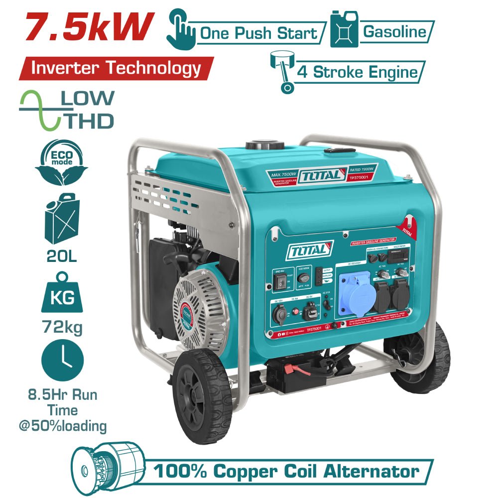 Groupe électrogène inverter TOTAL essence 7,5 kw TP375001