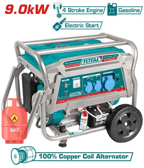 Groupe électrogène TOTAL à essence gaz 9000W 32 a usage chantier et agricole