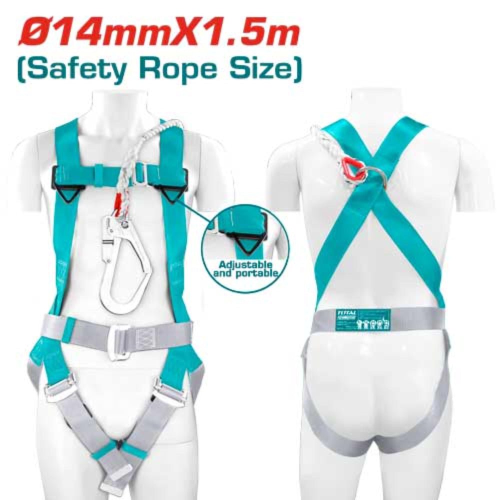 Harnais de sécurité avec longe 14 mm x 1,5 m TOTAL pro TSH501415