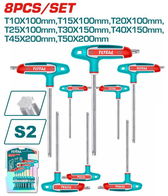 Jeu de clés torx ergonomiques S2 chromées 8 pièces T10 T50 TOTAL THHW80836