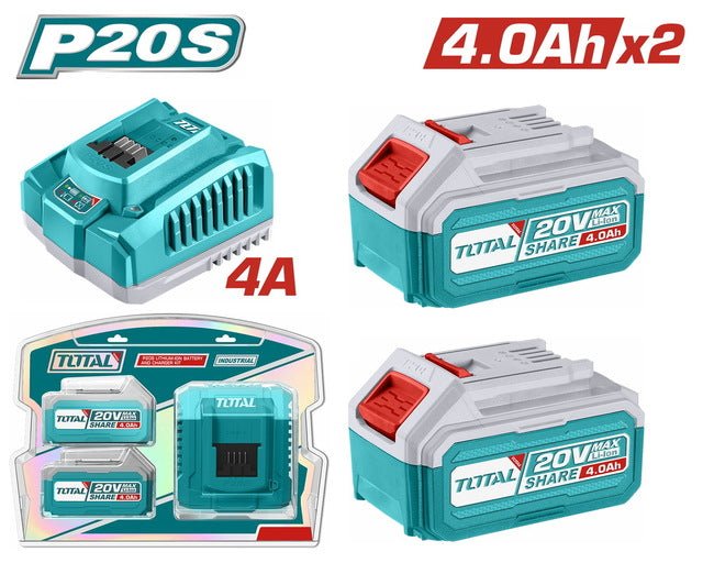 Kit batteries 20V 4Ah chargeur 4A TOTAL TFBCPK1424