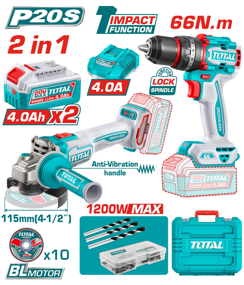 Kit outil 2EN1 meule+viss 20V 2.4AH/CH TCKLI20256