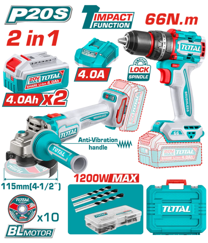 Kit outil 2EN1 meule+viss 20V 2.4AH/CH TCKLI20256