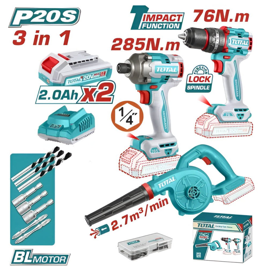 Kit outillage 3 en 1 sans fil 20V P20S TOSLI250182 TOTAL