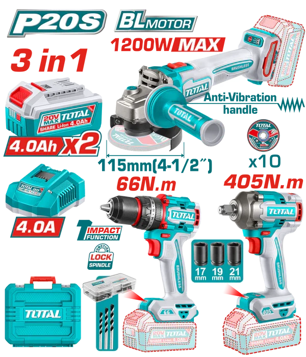 Kit outillages 3EN1 20V 2.4AH/CH TCKLI20358 3EN1 20V 2.4AH/CH TCKLI20358