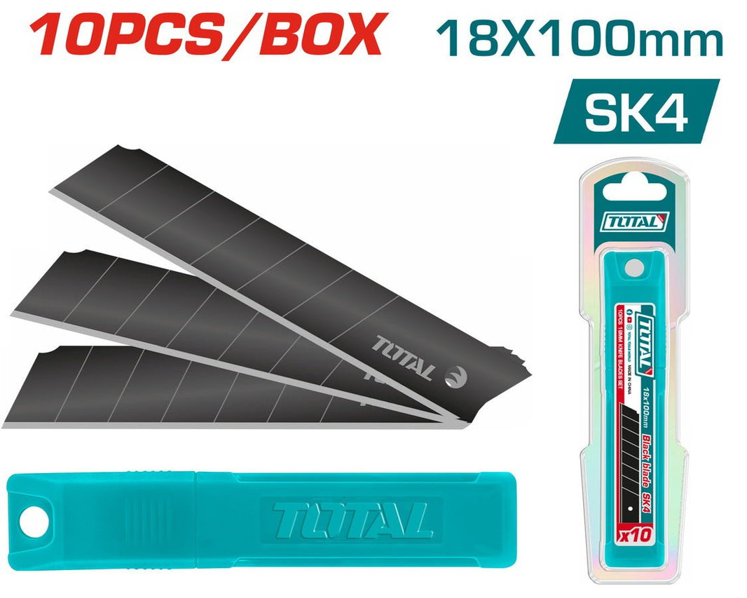Lames cutter SK4 18x100 mm 10 pièces avec étui précises TOTAL tools THTCB181