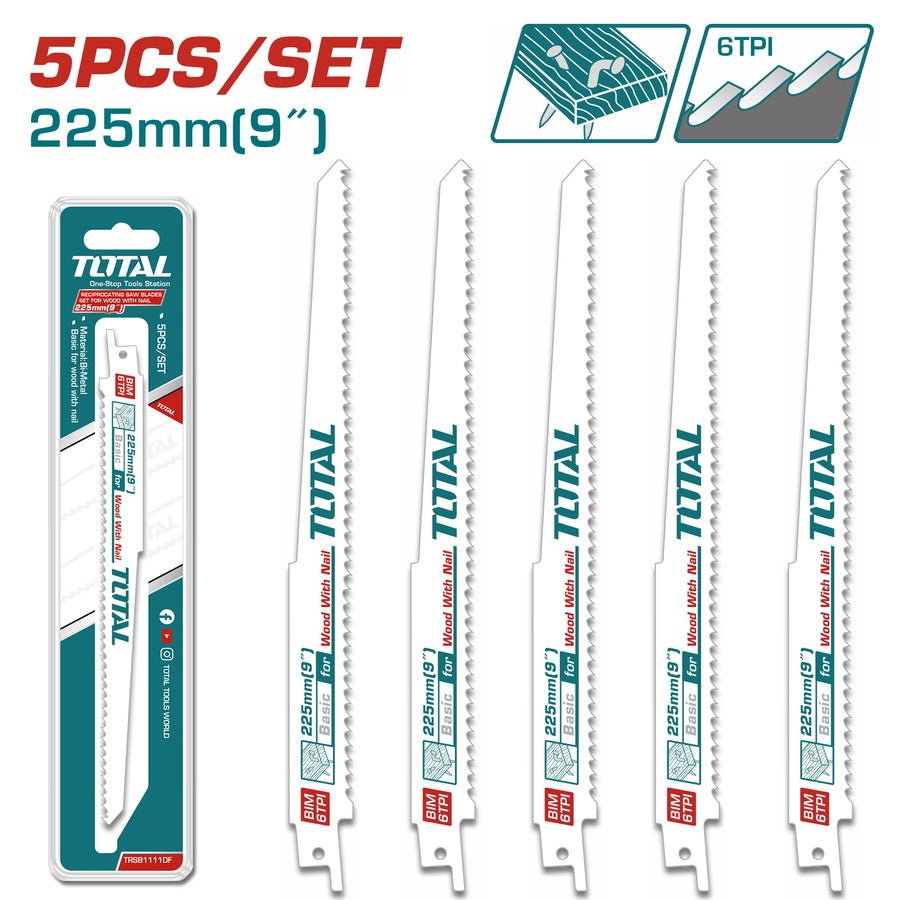 Lames de scie alternative bim TRSB1111DF 225mm 6 tpi ensemble 5 pièces