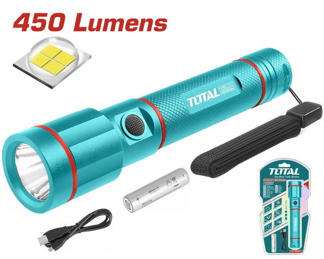 Lampe torche LED 450 lumens rechargeable TOTAL haute performance TCFL1865051