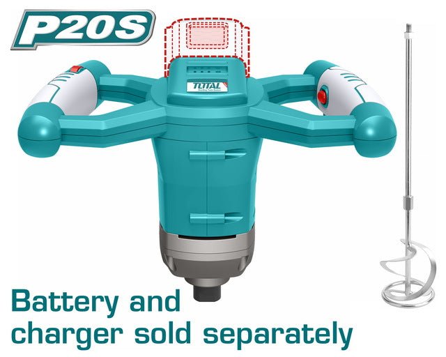 Malaxeur sans fil TOTAL P20S 20V 2Ah TMXLI2001 pour chantier