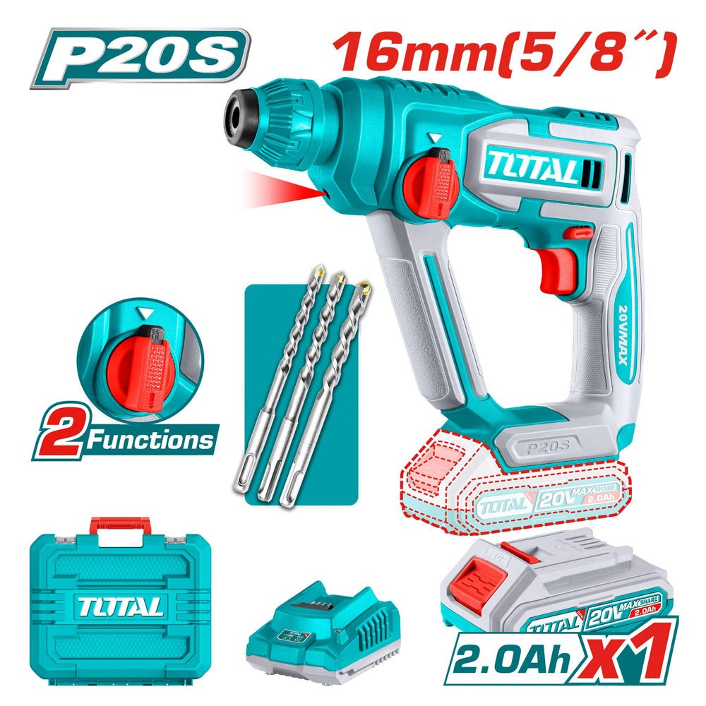 Marteau perforateur 20V SDS plus 16 mm LED 2 fonctions TOTAL P20S TRHLI201681