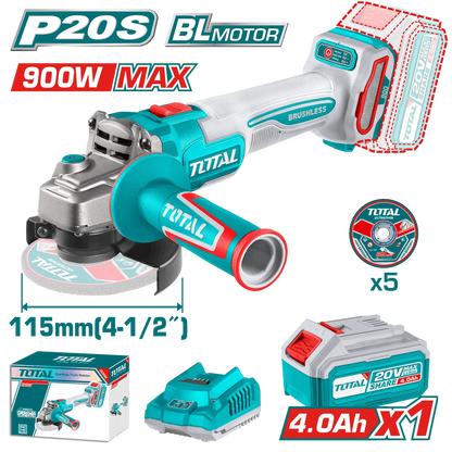 Meuleuse angle brushless 20V P20S 4Ah 115 mm TOTAL TAGLI261521