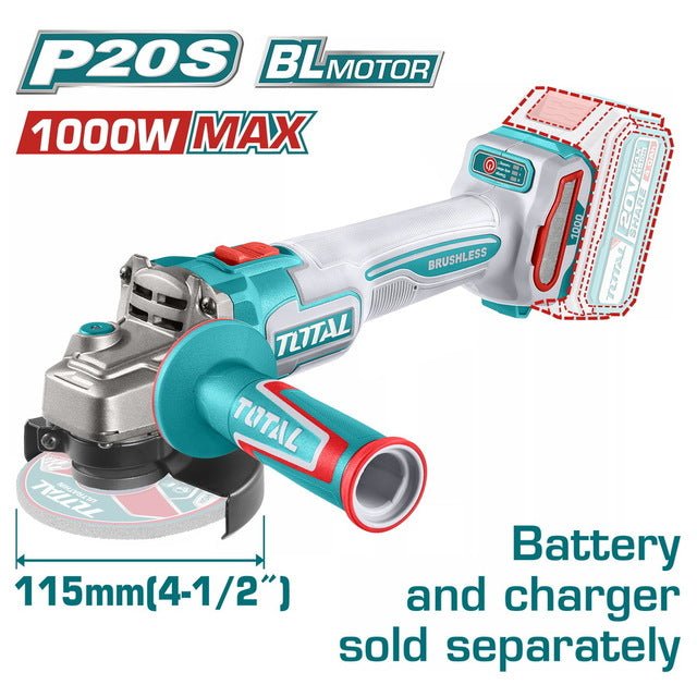 Meuleuse angulaire sans fil 20V 1000W brushless 115mm TOTAL TAGLI27153