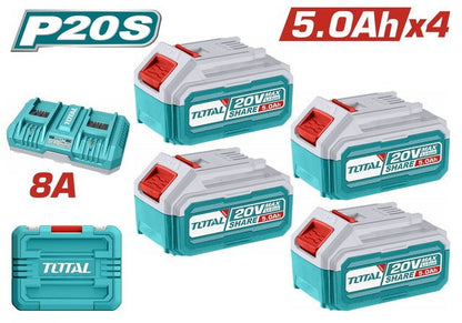 Pack batteries TOTAL 20V 5.0Ah X4 facile TFBCLI20285