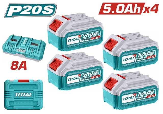 Pack batteries TOTAL 20V 5.0Ah X4 facile TFBCLI20285