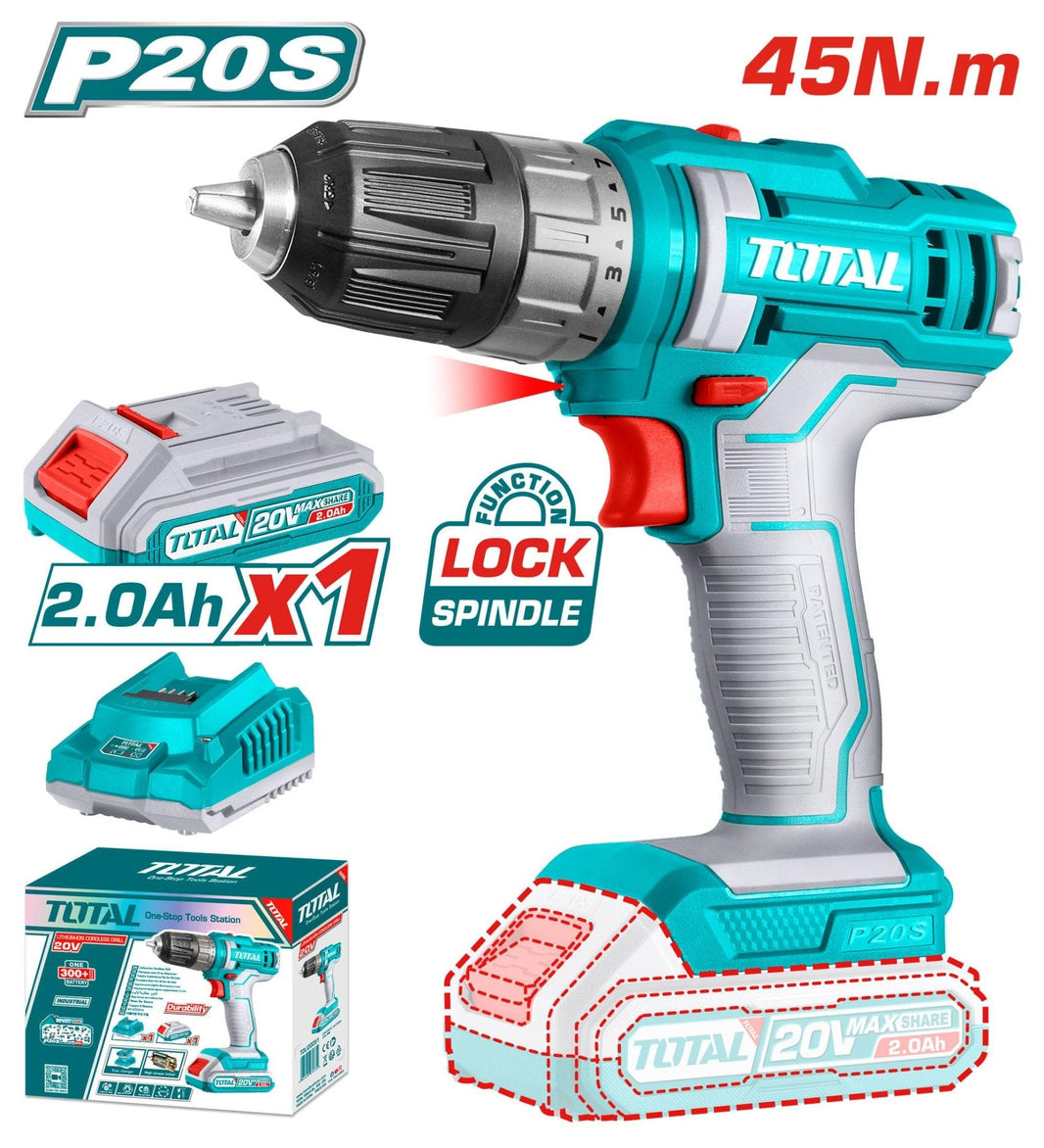 Perceuse sans fil 45Nm 20V TOTAL tunisie TDLI200518