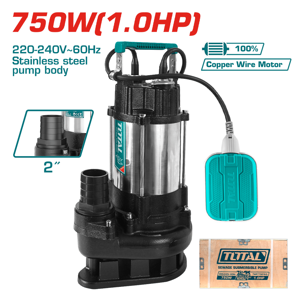 Pompe submersible pour eaux usées Inox 750 w 1 cv TOTAL TWP775016 refoulement 8 m