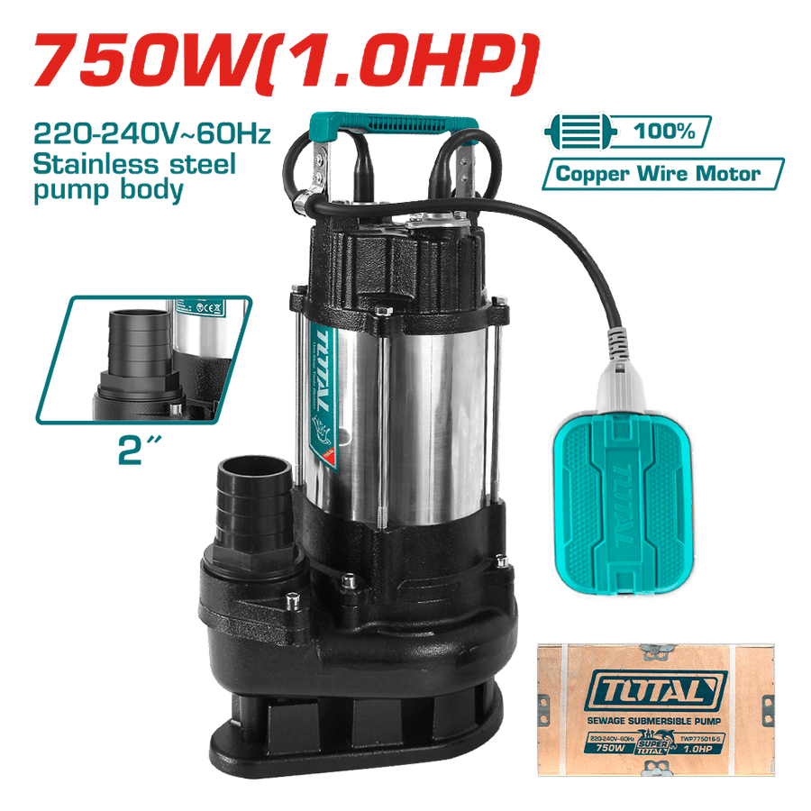 Pompe submersible pour eaux usées Inox 750 w 1 cv TOTAL TWP775016 refoulement 8 m