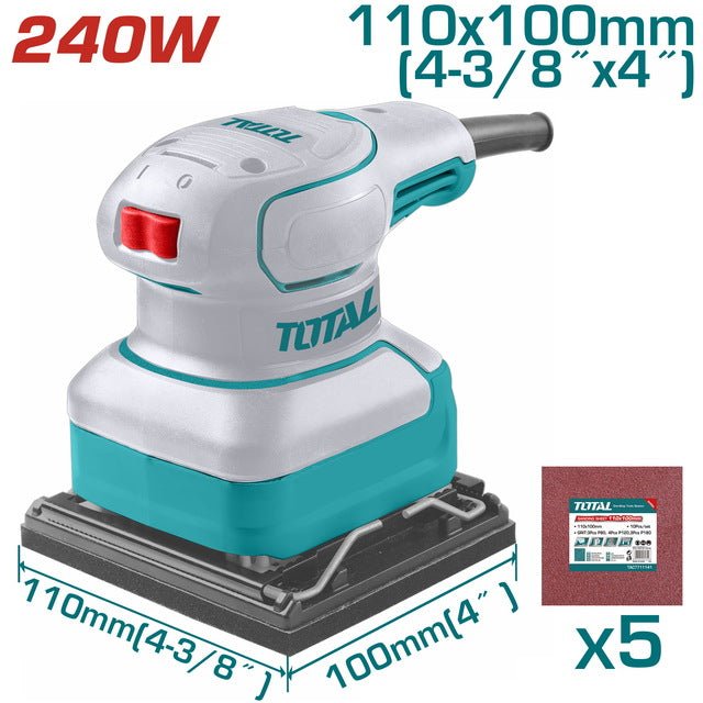Ponceuse orbitale TOTAL 240W 110x100 mm plate compacte tf2241108