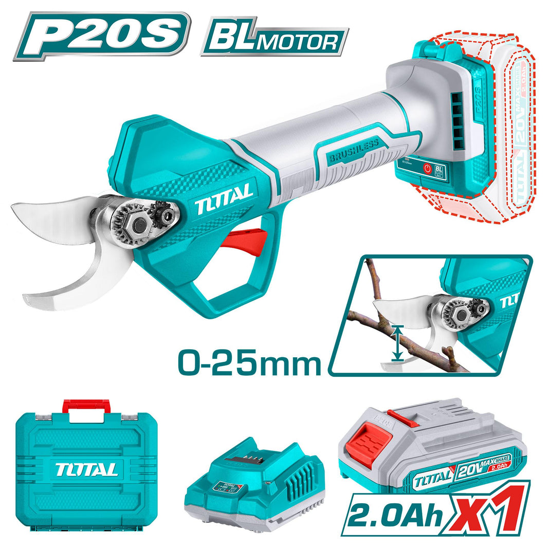 Sécateur à batterie 20V – TOTAL jardin – TSSLI202581