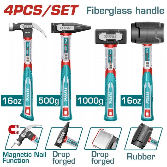 Set de 4 marteaux TOTAL fibre de verre THCH6004 pro
