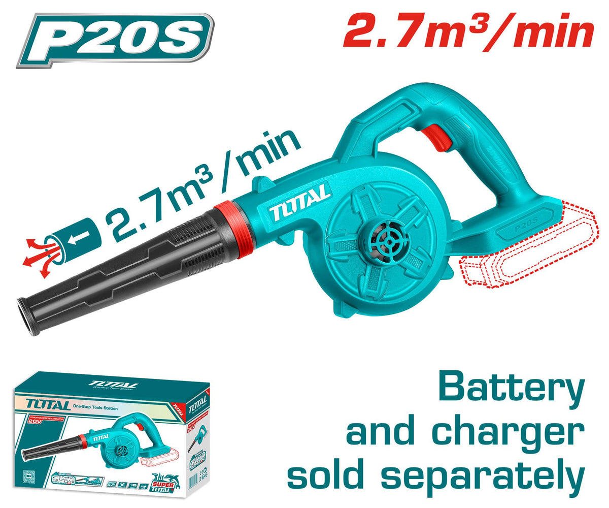Souffleur TOTAL 20V sans fil TABLI20028 débit 2,7 m3/min
