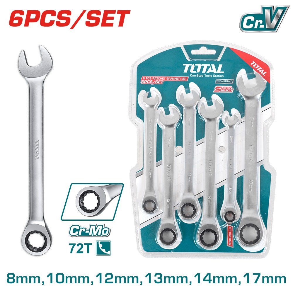 THT102RK566 clé mixte cliquet TOTAL 6 pièces mesures