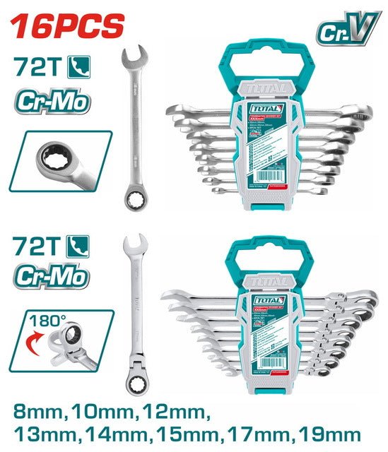 THT103RK166 clés à cliquet TOTAL 16 pièces pour bricolage