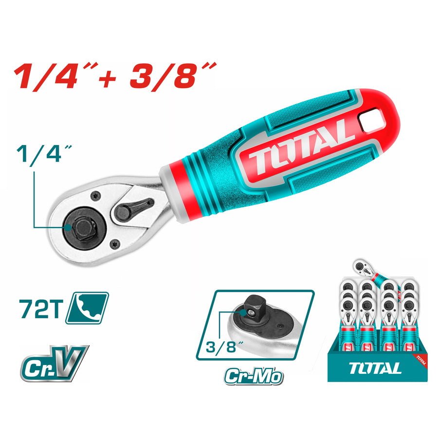 Clé cliquet carré TOTAL ergonomique 1/4 et 3/8 réversible THT1061438