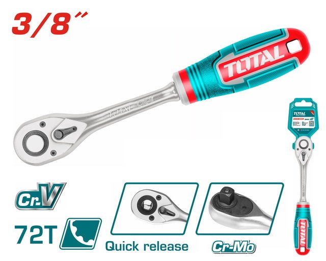 Clé à cliquet TOTAL 3 sur 8 pouces 72 dents CrV puissance et précision THT106386