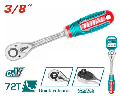 Clé à cliquet TOTAL 3 sur 8 pouces 72 dents CrV puissance et précision THT106386