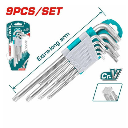 Jeu de clés torx TOTAL long T10 à T50 9 pièces bras extra long Cr-V THT106391
