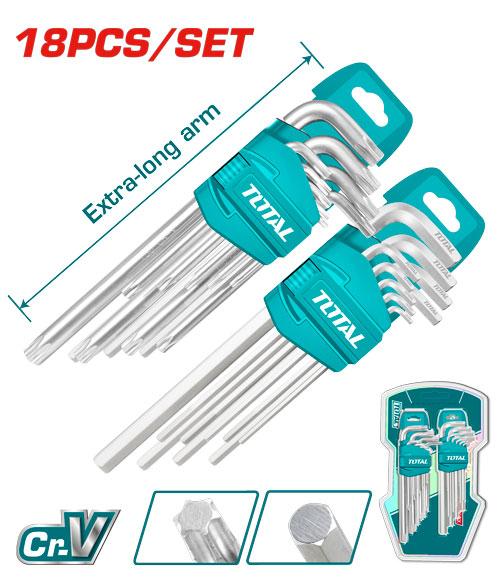 Ensemble TOTAL clés hexagonales et torx 18 pièces Cr-V chromé TOTAL THT106KT0181