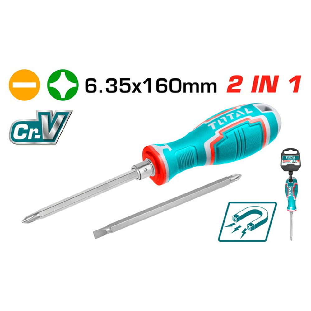 THT250206 tournevis TOTAL 6.35x160mm 2 en 1 PH2 SL6.3 pro