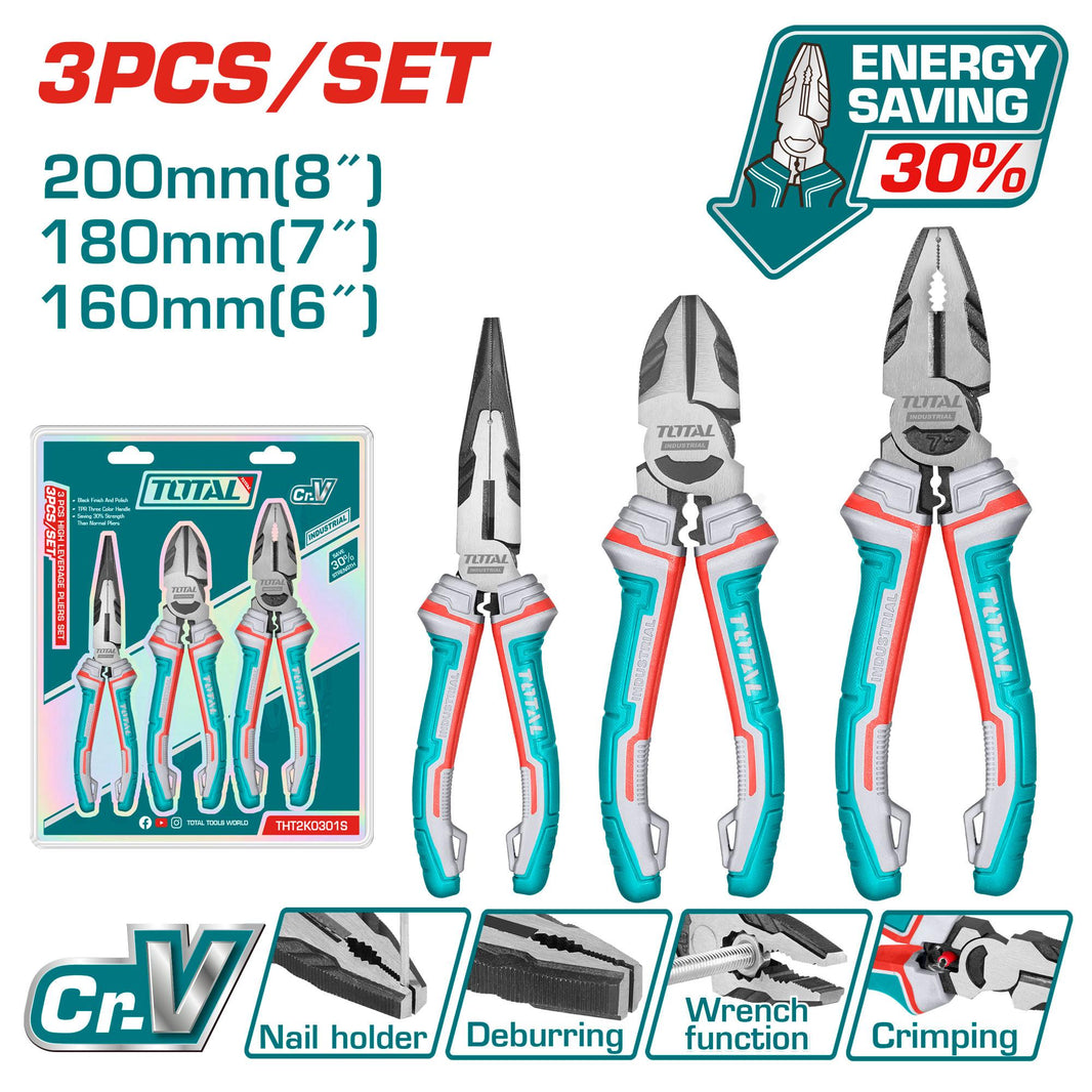 Ensemble pro pinces levier TOTAL 200/180/160mm acier CrV professionnel THT2K0301S