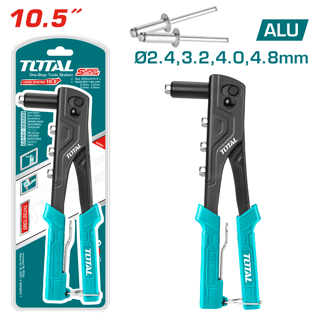 Pince à rivet 10,5 pouces alu manuelle pour bricolage 2,4–4,8 mm TOTAL THT32108S