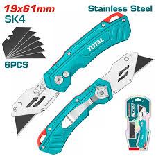 Couteau pliant TOTAL 61 mm acier SK4 6 lames pour bricolage professionnel THT5136288