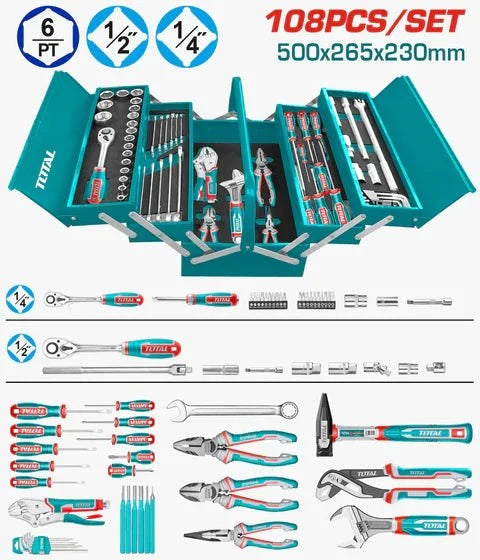 THTCS121081 coffre à outils TOTAL 108 pièces métallique