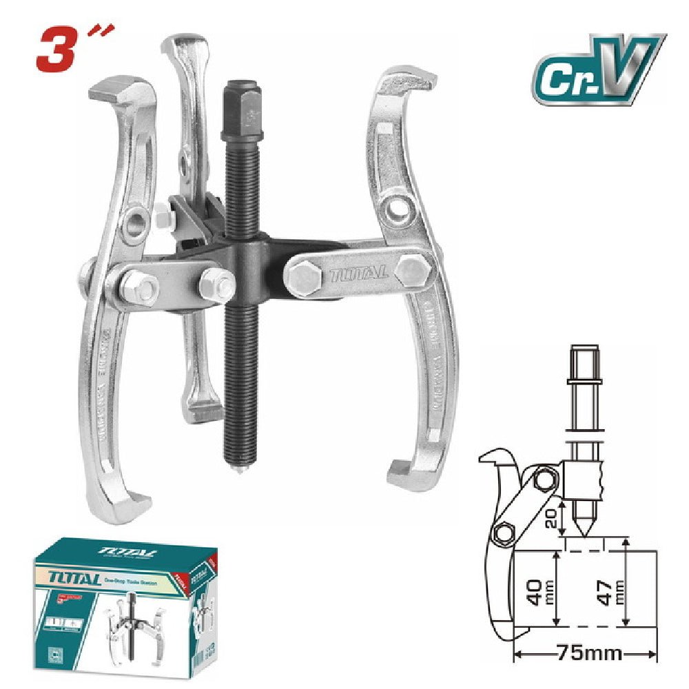 Extracteur trois lames 75 mm CrV TOTAL pour pros haute précision THTGP336