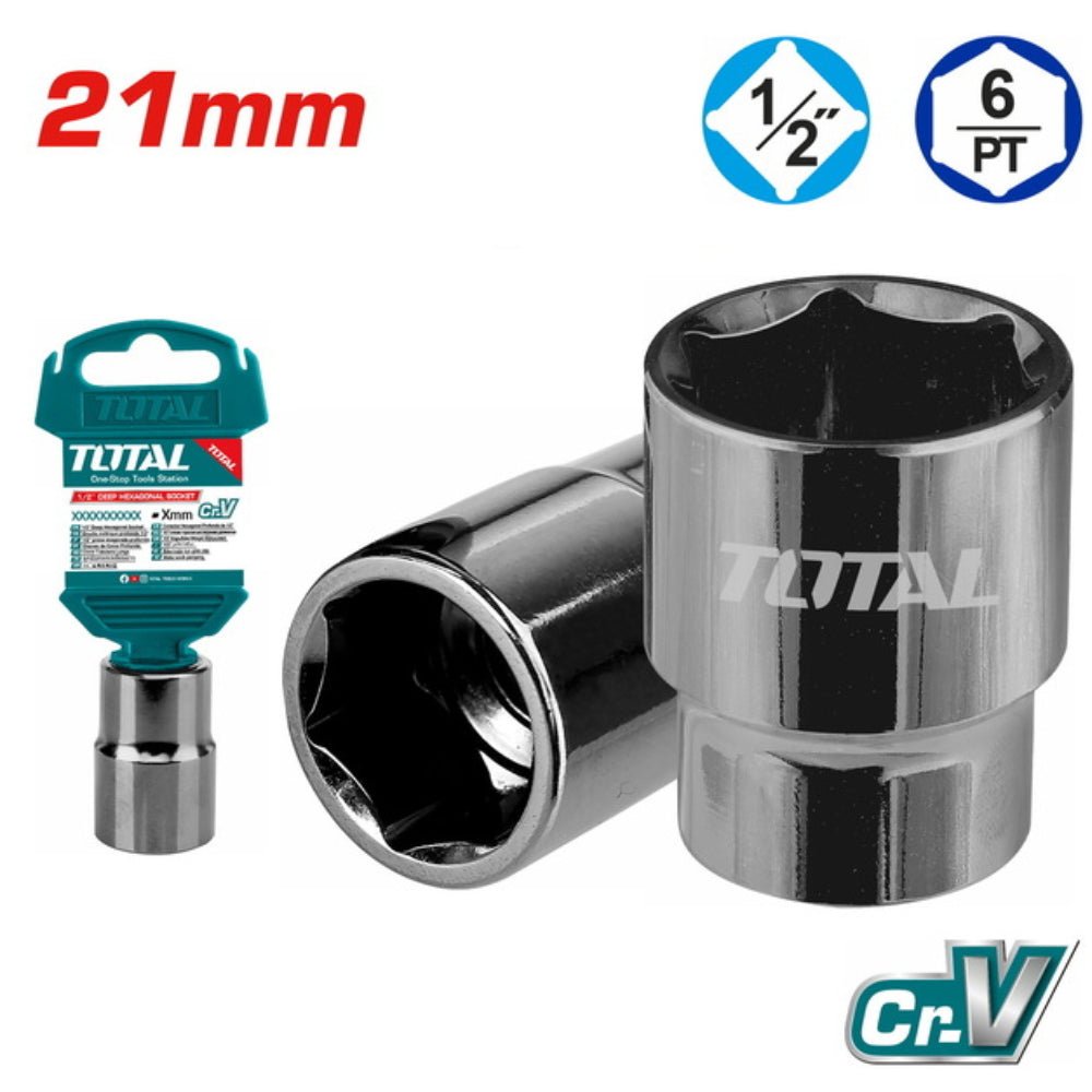Douille hexagonale 21 mm 1/2 pouce CrV pro TOTAL THTST12211
