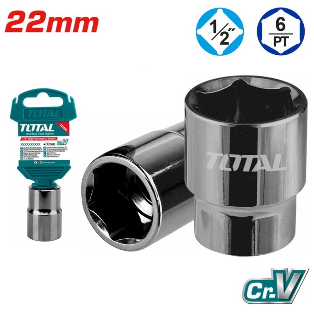 Douille hexagonale TOTAL 22 mm 1/2 pouce grip CrV professionnel THTST12221