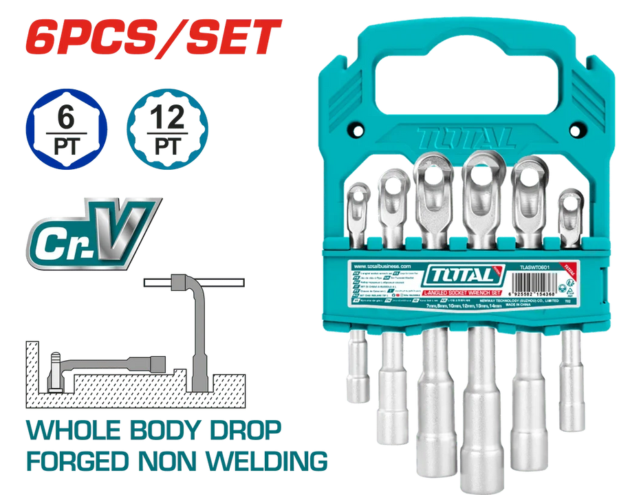 TOTAL clés à douilles coudées 7-14 mm haute performance durable CrV TLASWT0601