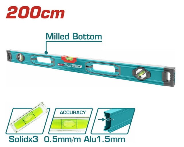 TMT220028 – niveau à bulle alu TOTAL 200 cm – 3 fioles