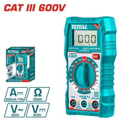 Multimètre numérique TOTAL 200 mv à 600 v DC et AC précis TMT460012