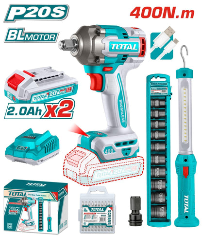 TOSLI23048 kit clé à choc TOTAL 20V 400Nm baladeuse