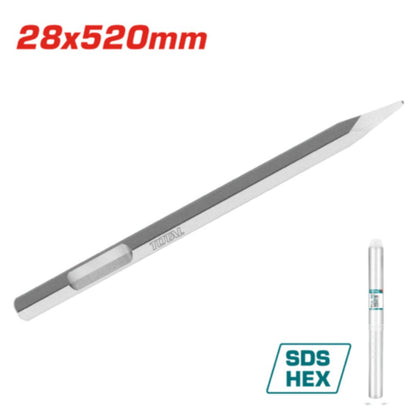 TOTAL burin pointu 28x520mm SDS hex pour démolition lourde TAC15342811