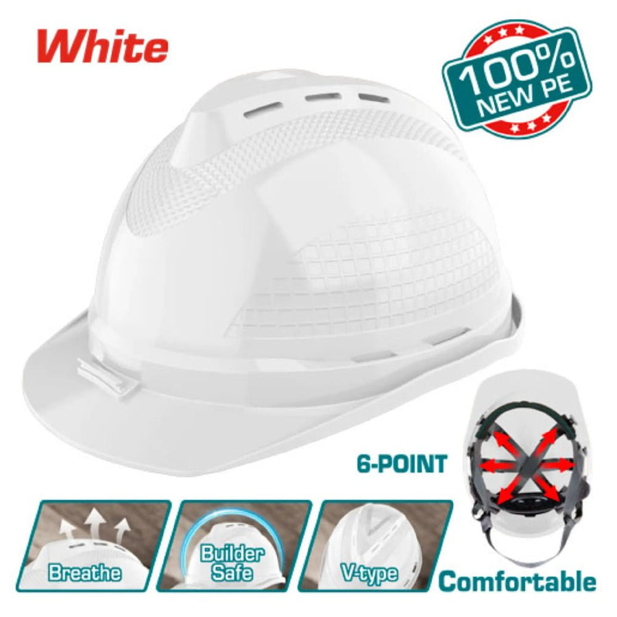 TOTAL casque de protection blanc v-type 6 points pour BTP industrie TSP8602